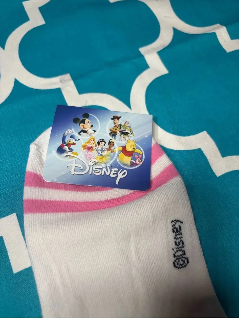 New Women’s White Crew Socks with Daisy Duck Face and Pink Bow